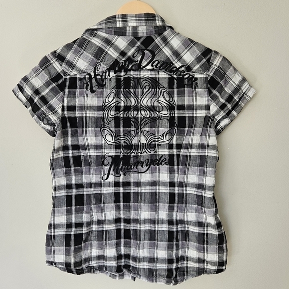 Harley Davidson checked shirt for women, black and white size xs - Picture 1 of 5